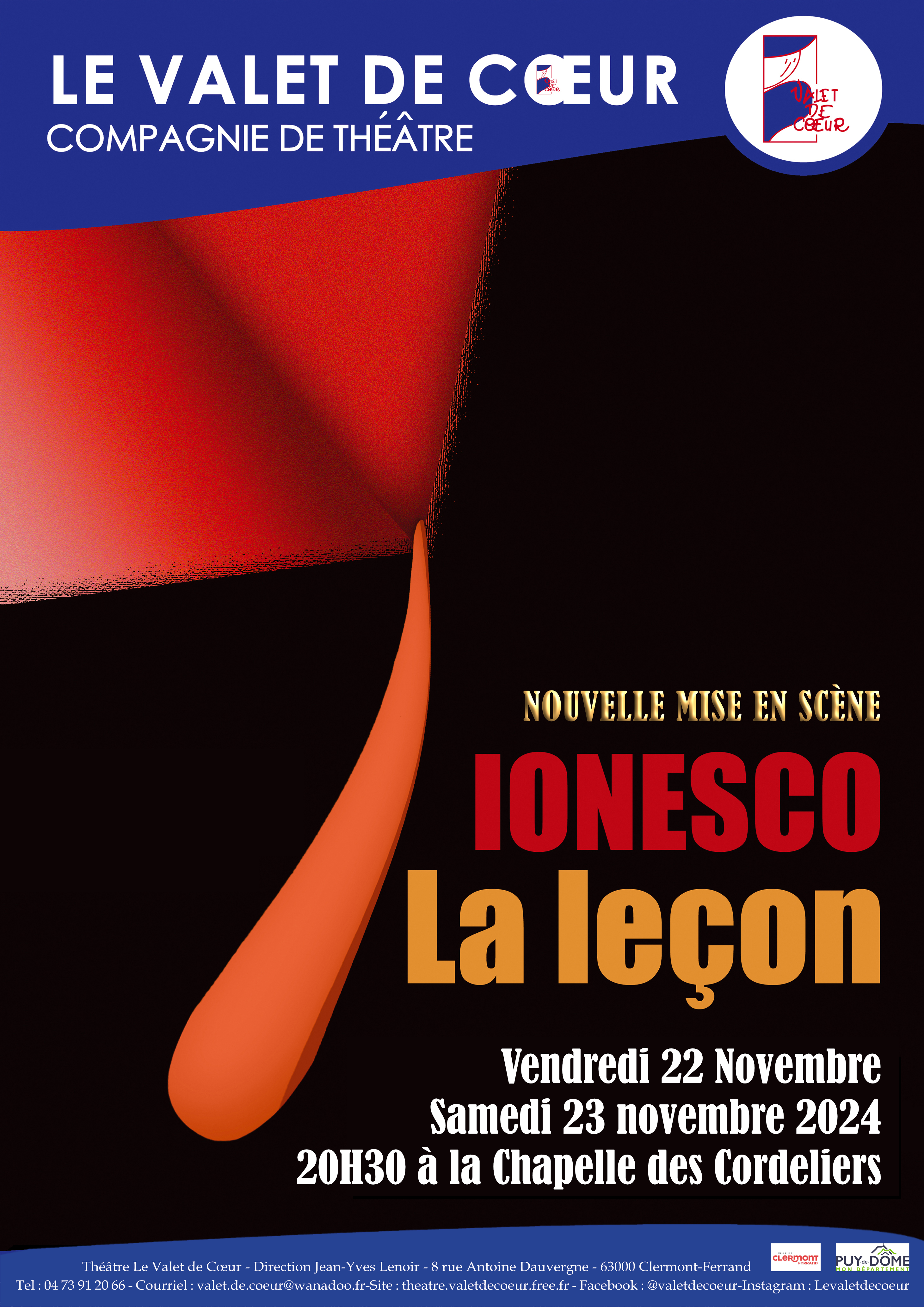 Affiche de "La Leçon" d'Eugène Ionesco joué par la compagnie du Théâtre Le Valet de Coeur